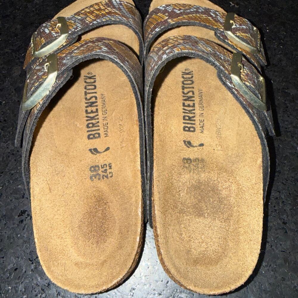 NEW BIRKENSTOCK Arizona shiny python brown snake sandals SZ 38 7-7.5 - Picture 8 of 9